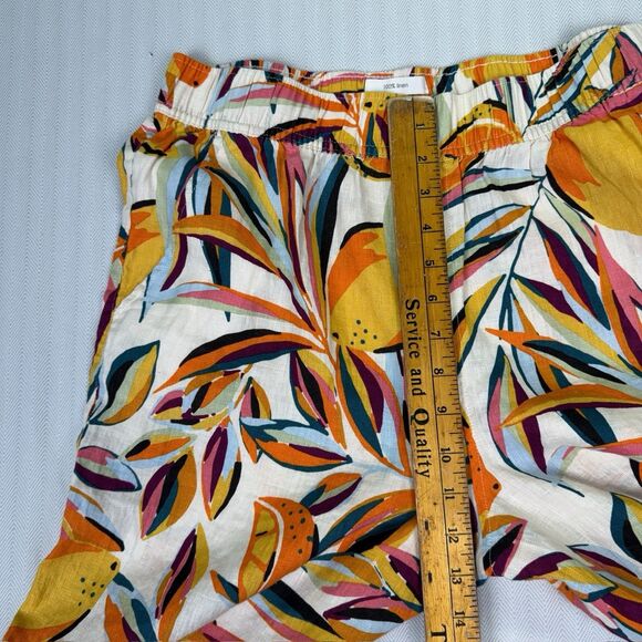 C&C California Womens L 100% Linen Wide Leg Capri Pants Tropical Floral - Picture 4 of 9